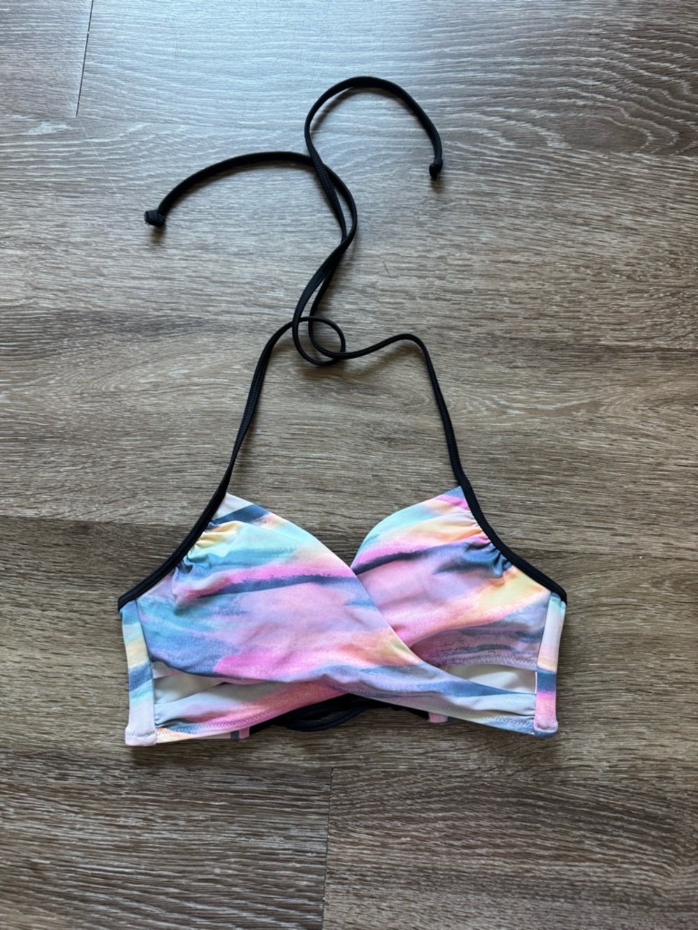 PINK Victoria's Secret Pastel Tie-Dye Bikini Top with Black Trim